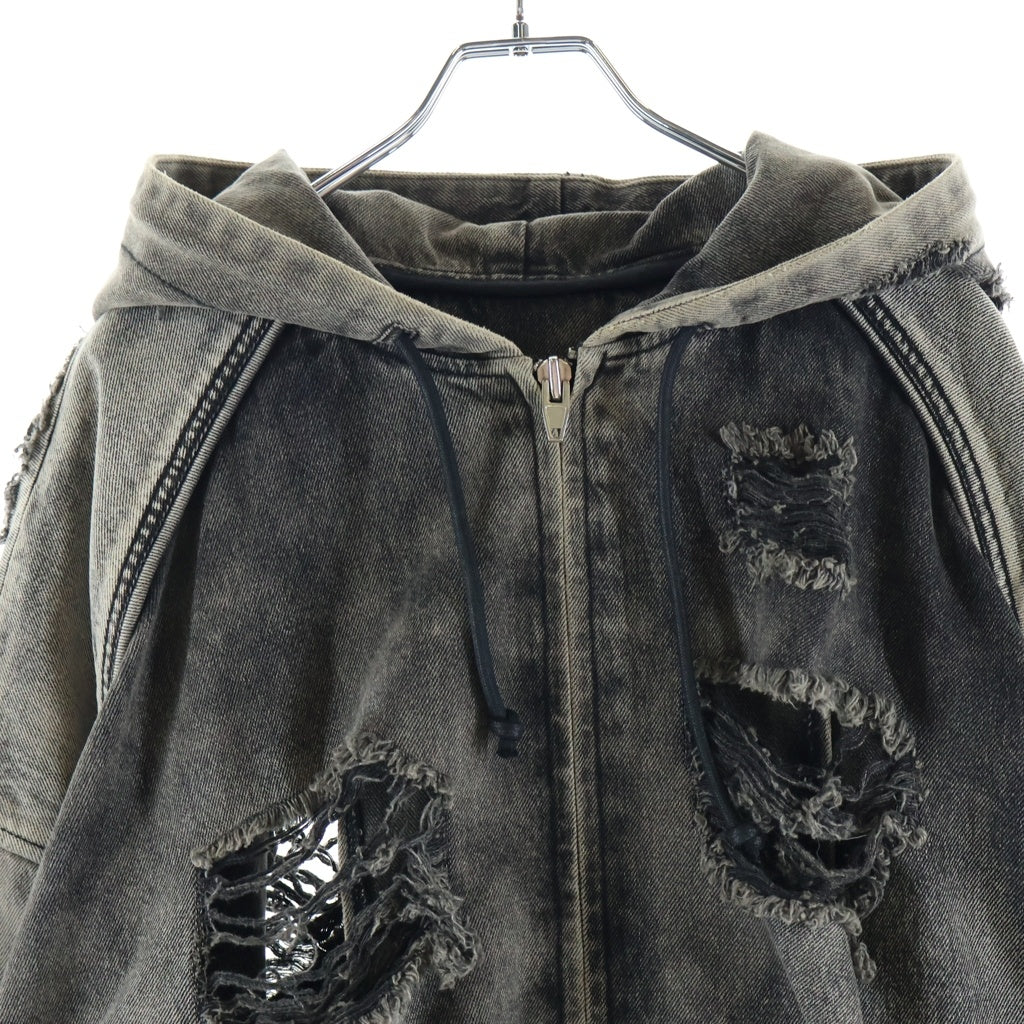 juun.j(ジュン ジェイ) Distressed Denim Zip-Up Hoodie デストロイ加工 デニム ジップアップフーディー グレー JC3841H015
