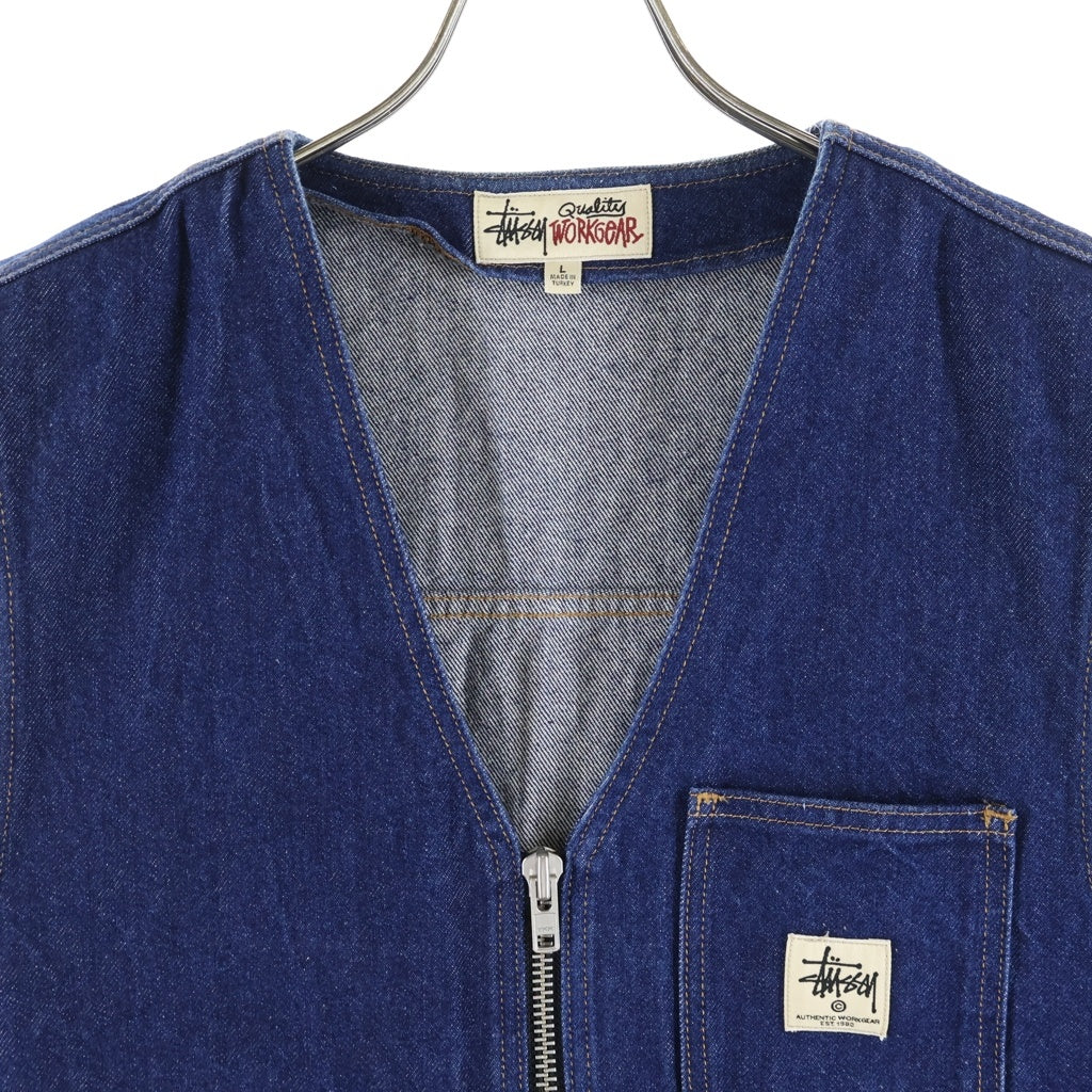 STUSSY(ステューシー) 胸元ロゴパッチ デニムワークベスト インディゴ