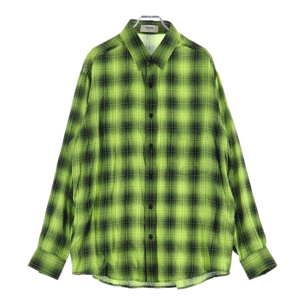 CELINE(セリーヌ) RAYON WOOL CHECK SHIRT レーヨン ウール チェック柄 長袖シャツ イエロー 2C486332S