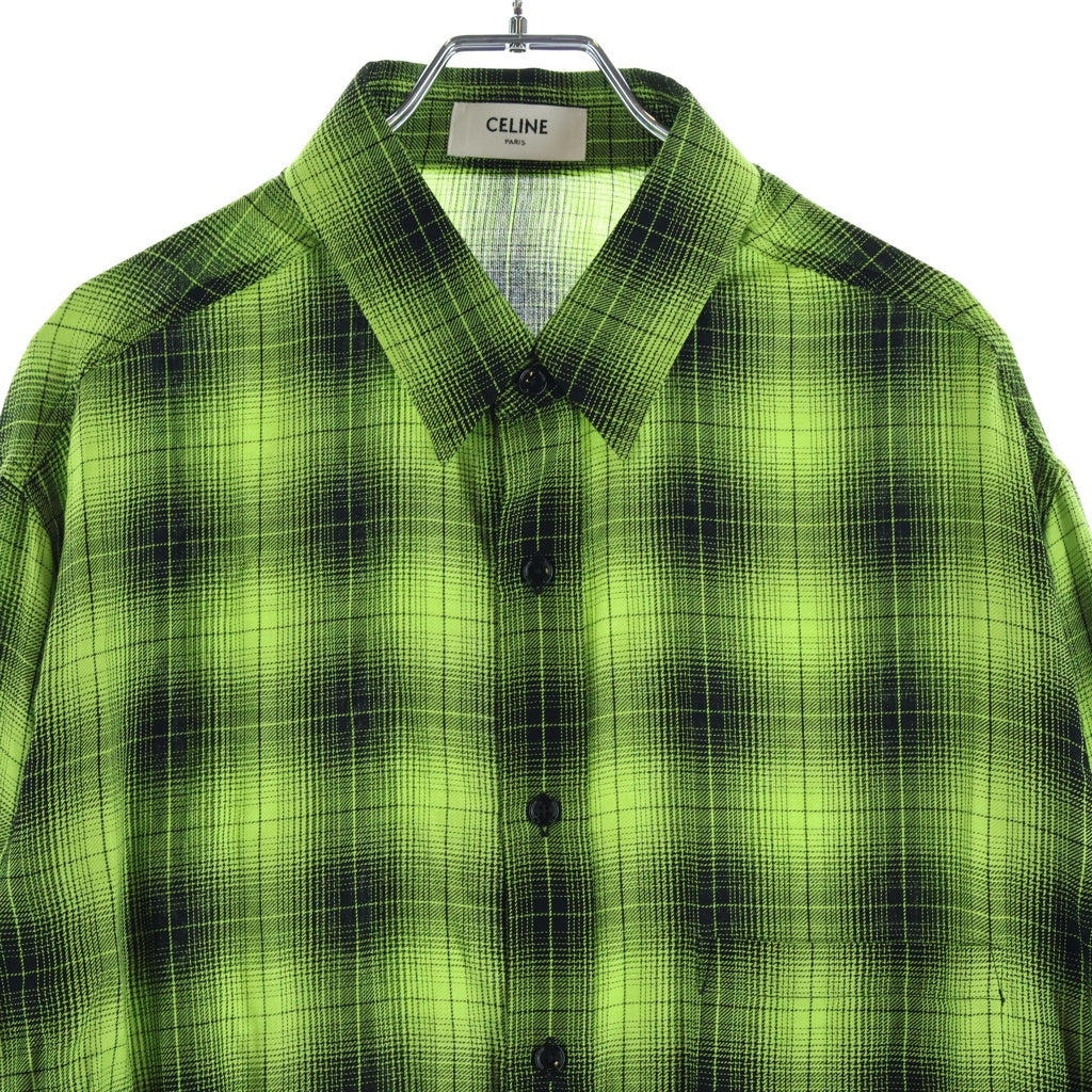 CELINE(セリーヌ) RAYON WOOL CHECK SHIRT レーヨン ウール チェック柄 長袖シャツ イエロー 2C486332S