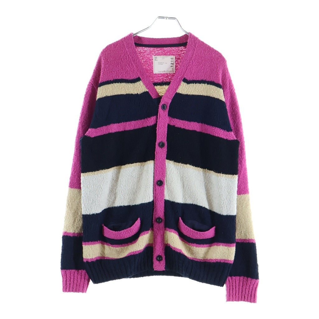 Sacai(サカイ) マルチボーダー コット ンシャギーニット カーディガン ピンク 17-01216M