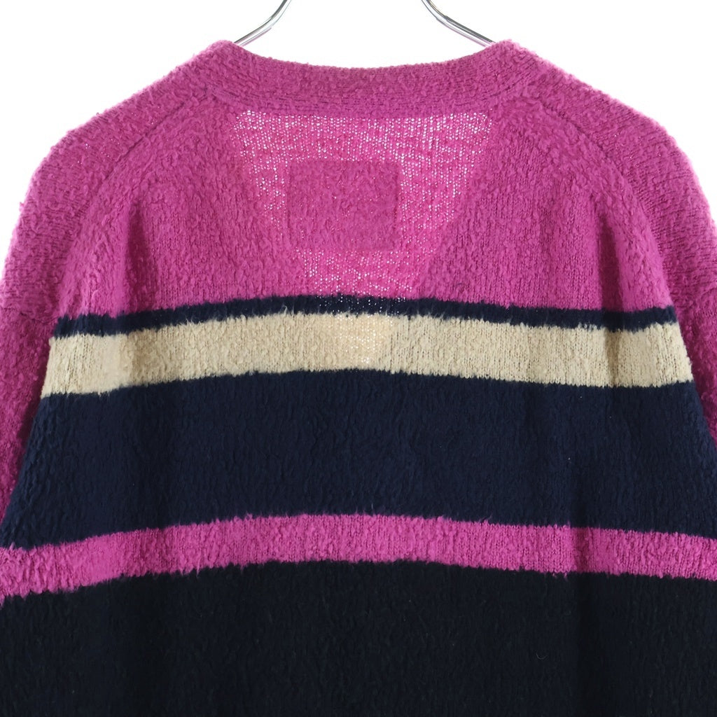 Sacai(サカイ) マルチボーダー コット ンシャギーニット カーディガン ピンク 17-01216M