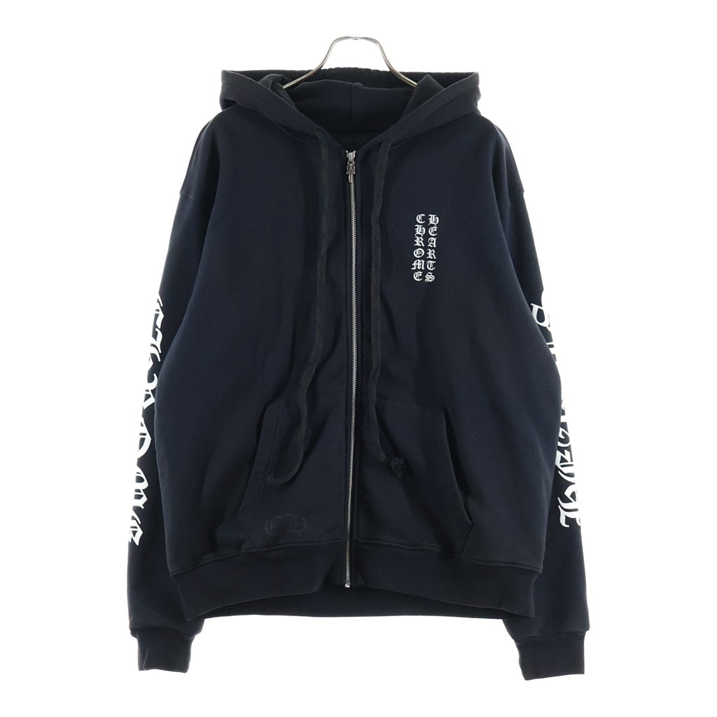 CHROME HEARTS(クロムハーツ) THERMAL SWTSHRT HD ZIP 裏地サーマル ロゴプリント ダガージップアップパーカー フーディー ブラック