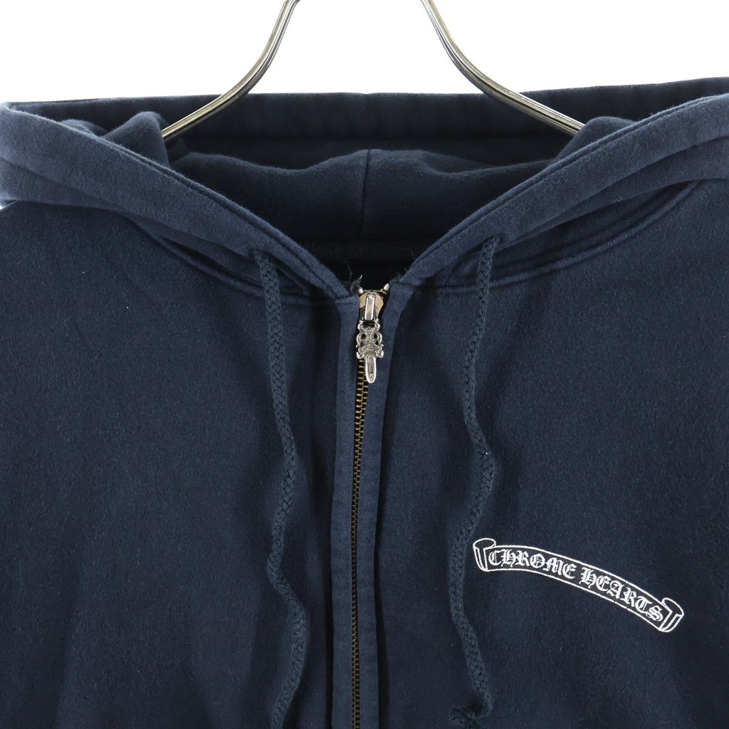 CHROME HEARTS(クロムハーツ) OLD BACK FLARE バックフレア スクロールラベルプリント裏地サーマル ダガージップアップパーカー フーディ ネイビー