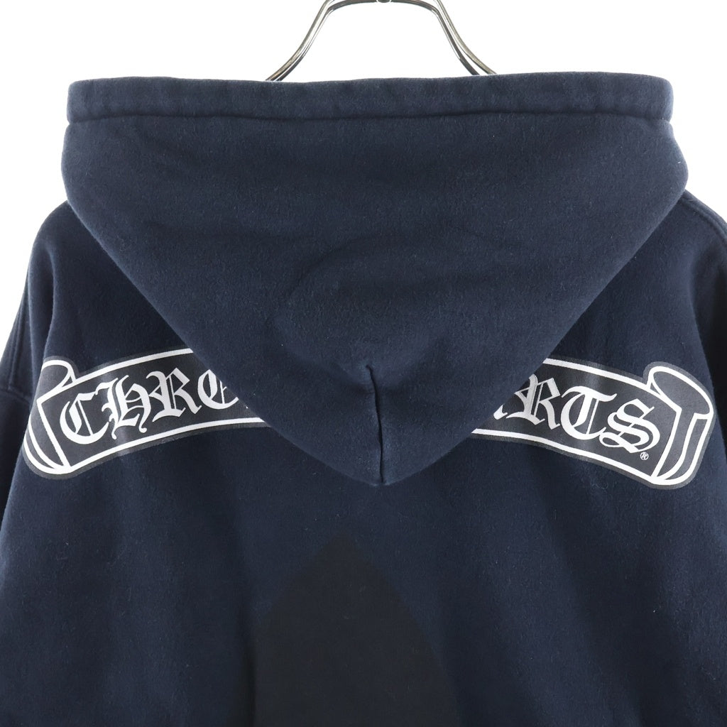 CHROME HEARTS(クロムハーツ) OLD BACK FLARE バックフレア スクロールラベルプリント裏地サーマル ダガージップアップパーカー フーディ ネイビー