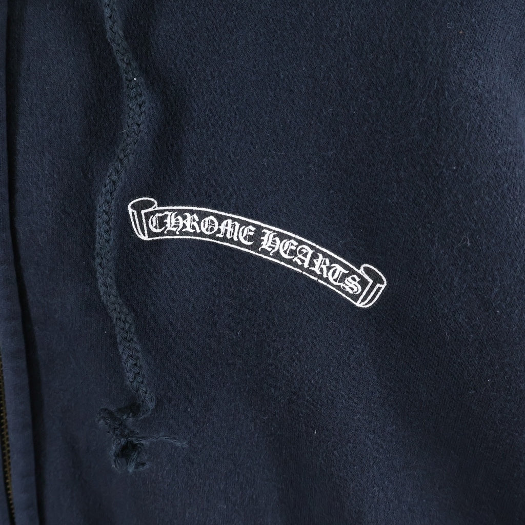 CHROME HEARTS(クロムハーツ) OLD BACK FLARE バックフレア スクロールラベルプリント裏地サーマル ダガージップアップパーカー フーディ ネイビー