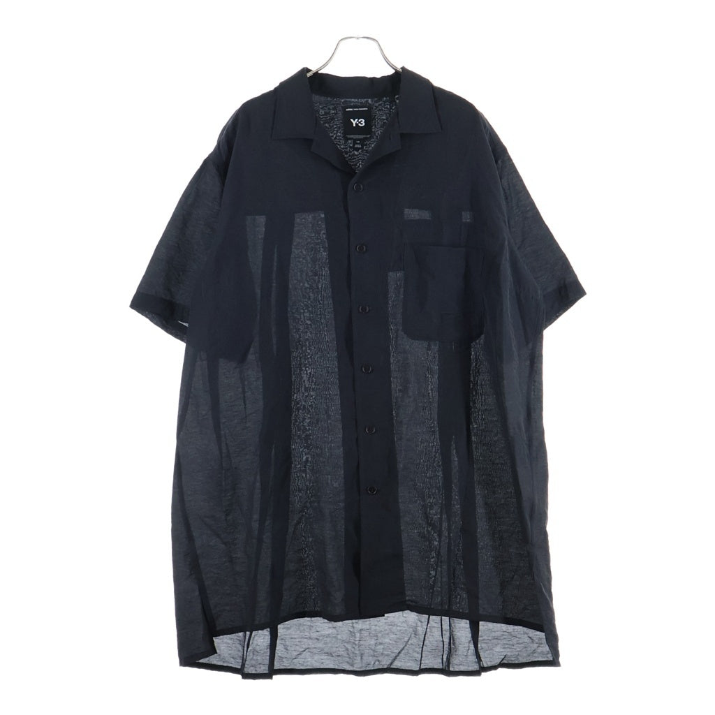 Y-3(ワイスリー) SHORT SLEEVE LONG SHIRT バックロゴデザイン オープンカラー ロング半袖シャツ ブラック KH0426
