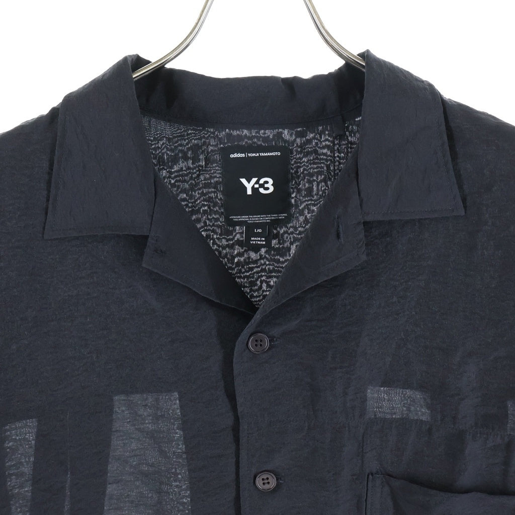 Y-3(ワイスリー) SHORT SLEEVE LONG SHIRT バックロゴデザイン オープンカラー ロング半袖シャツ ブラック KH0426