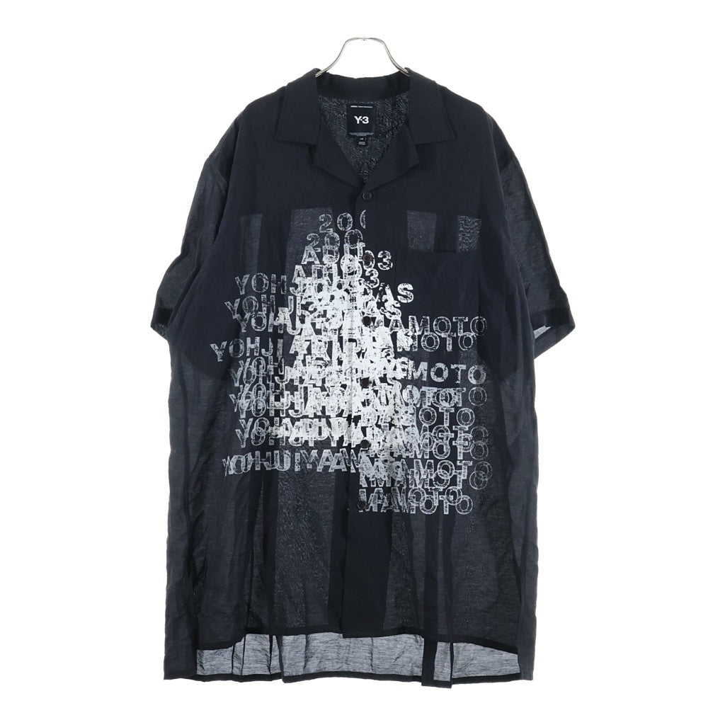 Y-3(ワイスリー) PLACED GRAPHIC SHORT SLEEVE LONG SHIRT プレースト グラフィック オープンカラー ロング 半袖シャツ ブラック KR0169
