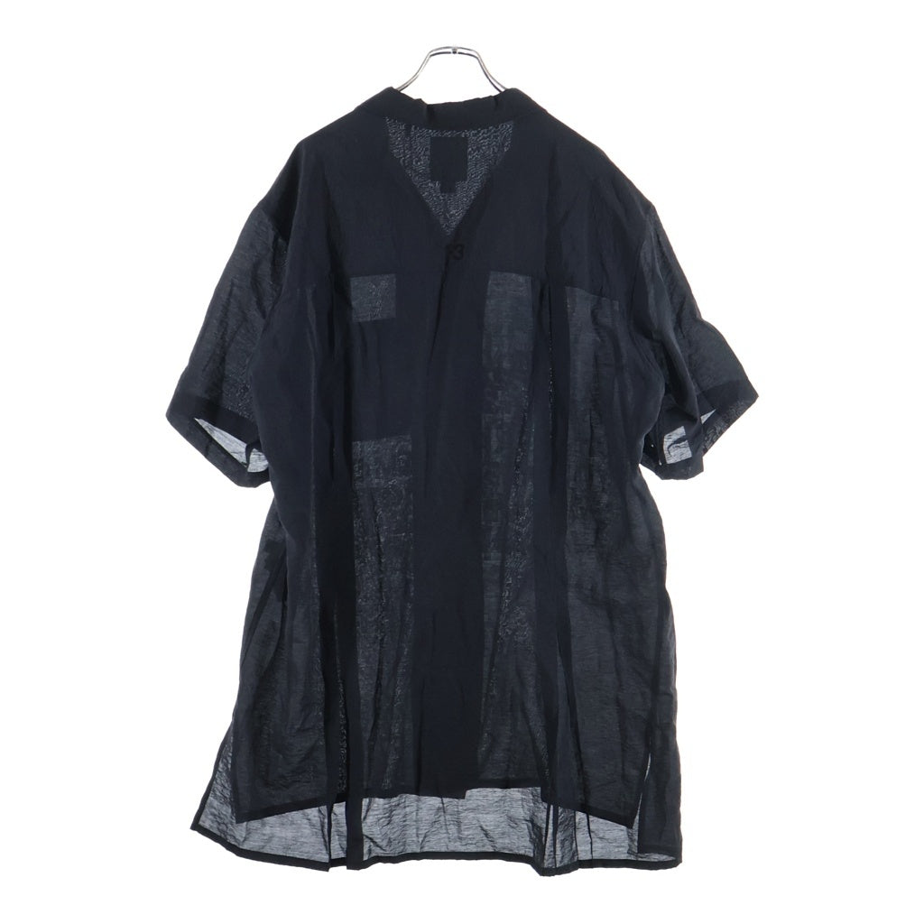 Y-3(ワイスリー) PLACED GRAPHIC SHORT SLEEVE LONG SHIRT プレースト グラフィック オープンカラー ロング 半袖シャツ ブラック KR0169