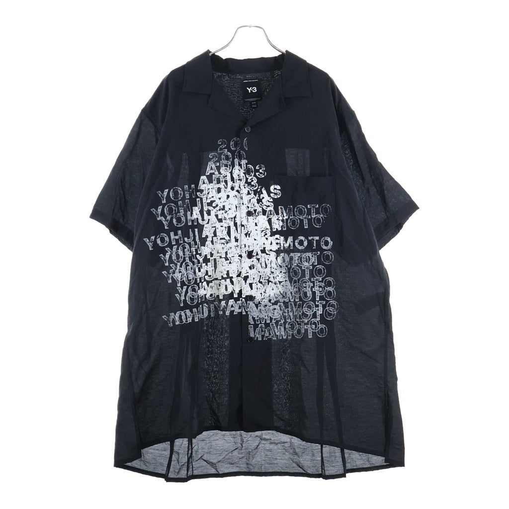 Y-3(ワイスリー) PLACED GRAPHIC SHORT SLEEVE LONG SHIRT プレースト グラフィック オープンカラー ロング 半袖シャツ ブラック KR0169