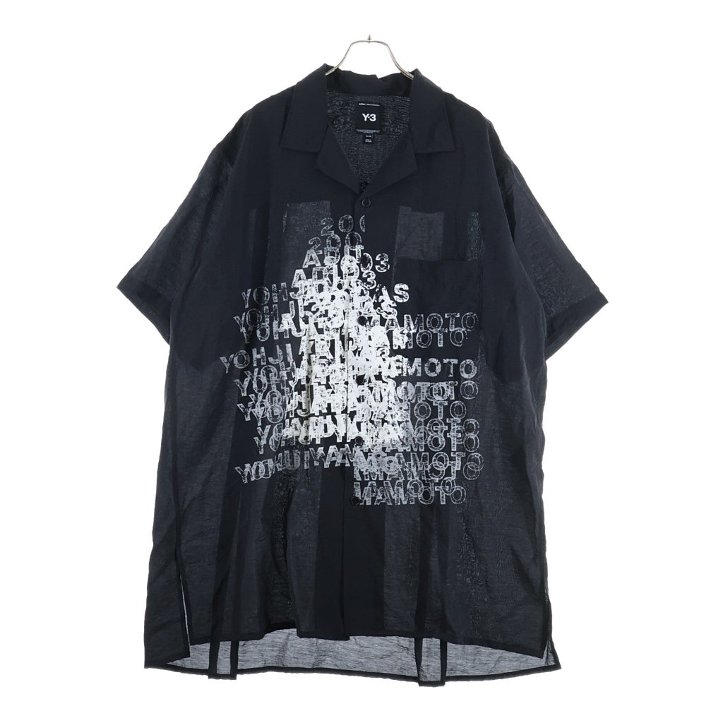 Y-3(ワイスリー) PLACED GRAPHIC SHORT SLEEVE LONG SHIRT プレースト グラフィック オープンカラー ロング 半袖シャツ ブラック KR0169