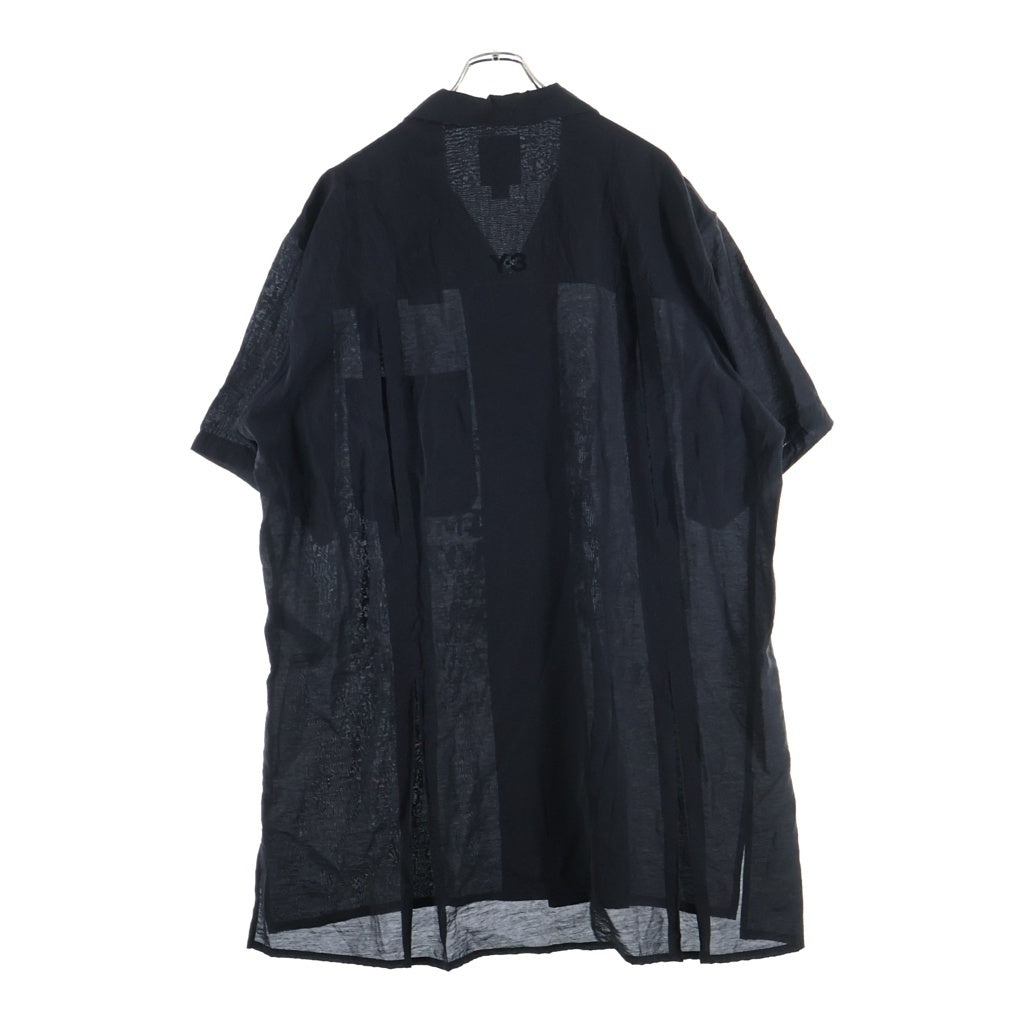 Y-3(ワイスリー) PLACED GRAPHIC SHORT SLEEVE LONG SHIRT プレースト グラフィック オープンカラー ロング 半袖シャツ ブラック KR0169
