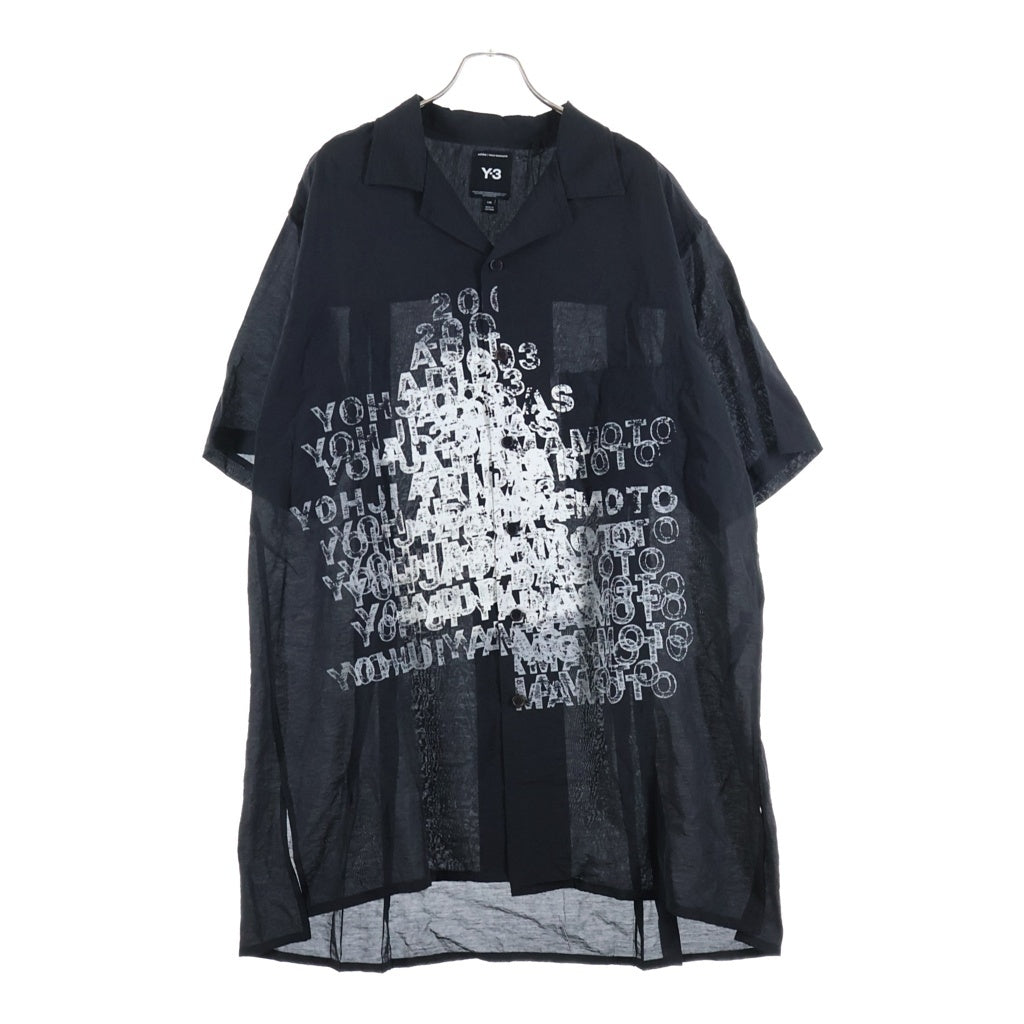 Y-3(ワイスリー) PLACED GRAPHIC SHORT SLEEVE LONG SHIRT プレースト グラフィック オープンカラー ロング 半袖シャツ ブラック KR0169