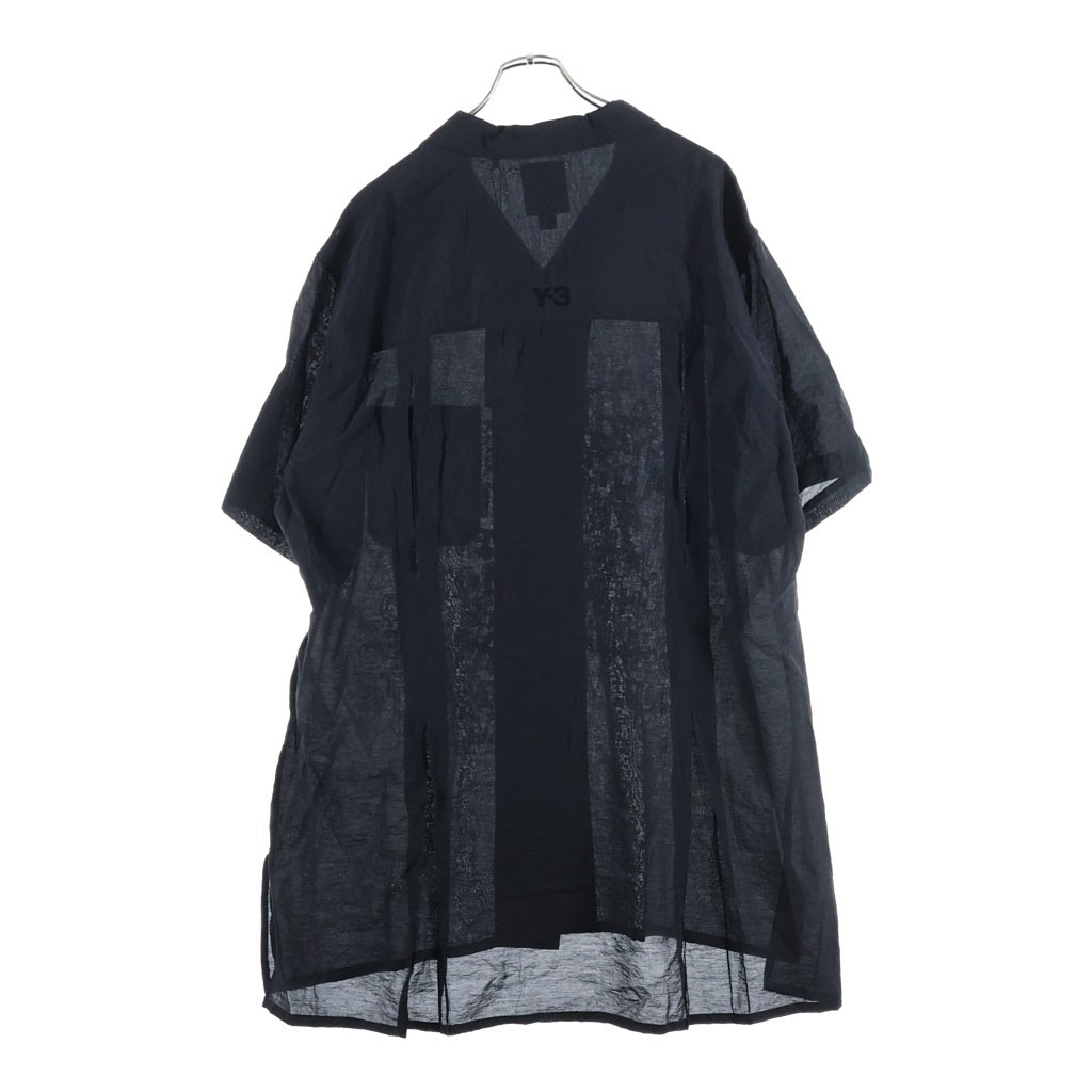Y-3(ワイスリー) PLACED GRAPHIC SHORT SLEEVE LONG SHIRT プレースト グラフィック オープンカラー ロング 半袖シャツ ブラック KR0169