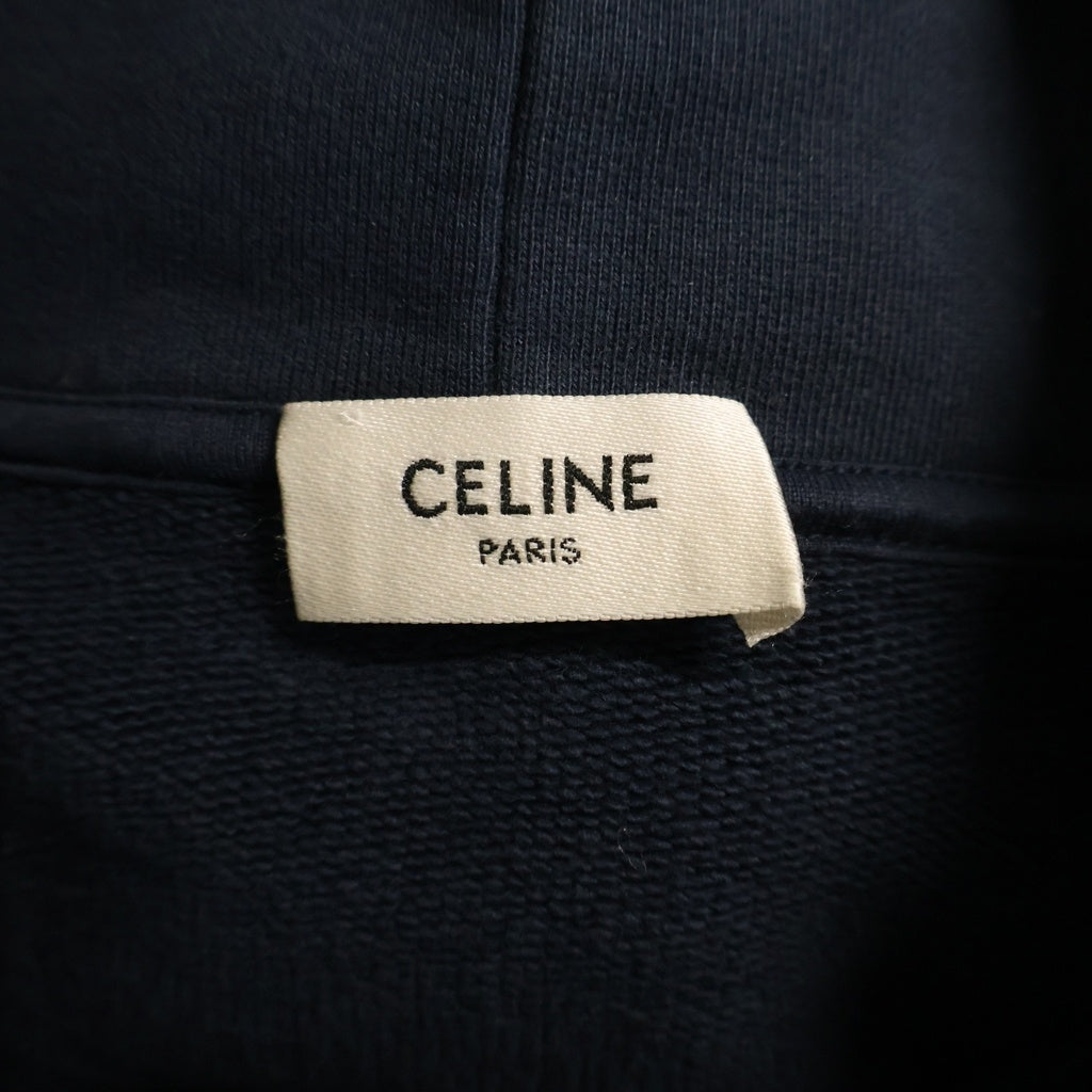 CELINE(セリーヌ) CROPPED HOODIE クロップド丈 トリンオフ柄 フーデッド スウェット パーカー ネイビー RY0OL1233.07OW