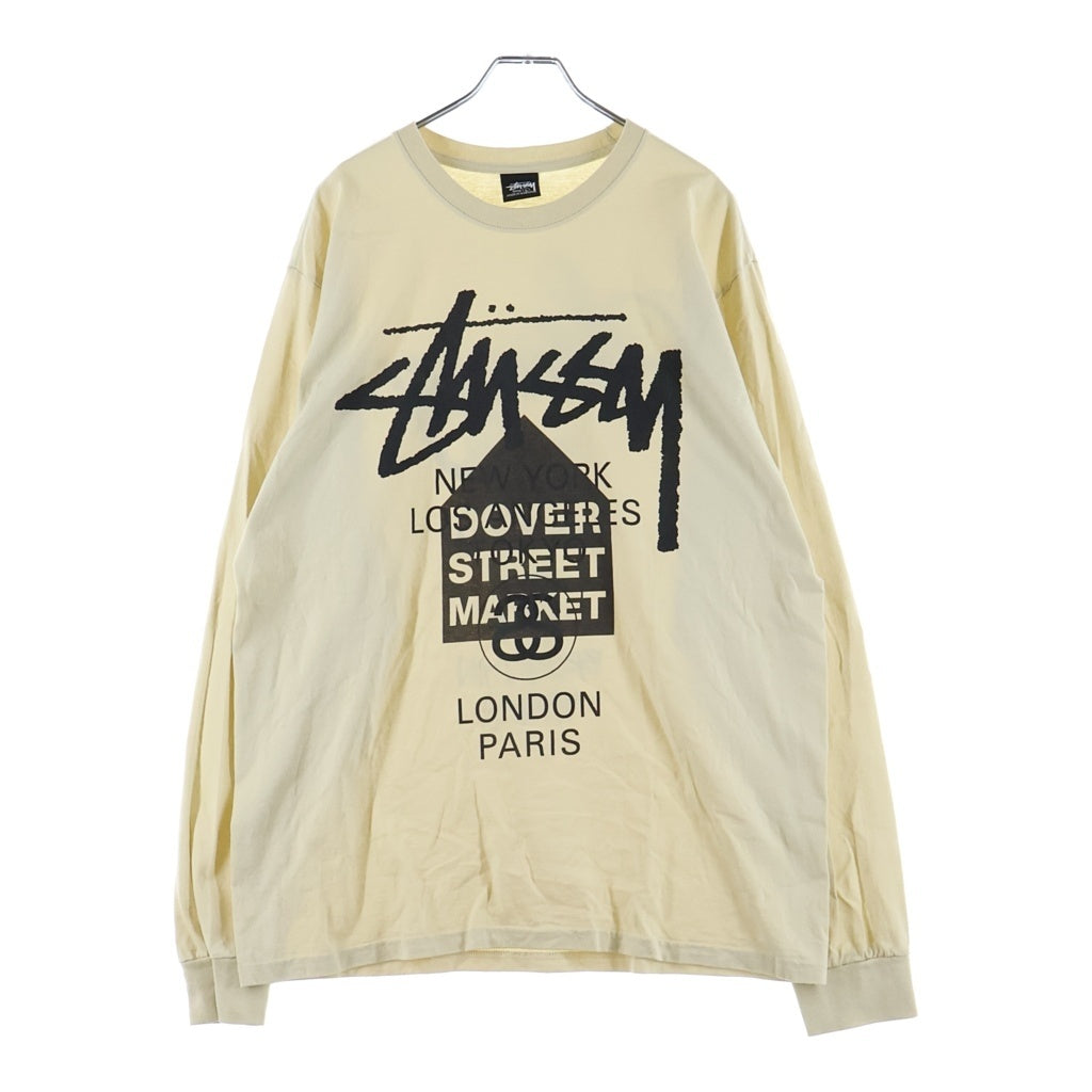 STUSSY(ステューシー) ×DOVER STREET MARKET GINZA TEE ドーバーストリートマーケット ギンザ ロゴデザイン クルーネック カットソー 長袖Tシャツ ベージュ