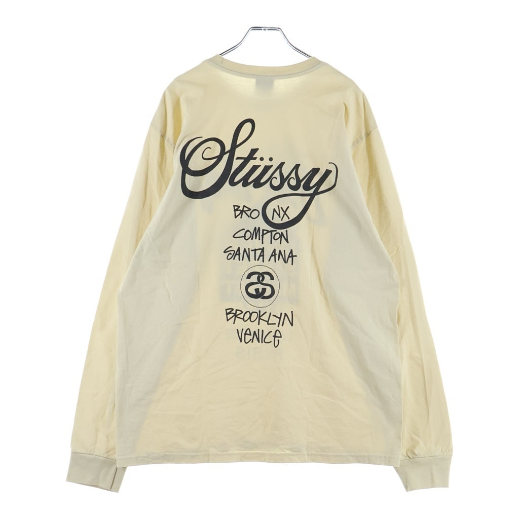 STUSSY(ステューシー) ×DOVER STREET MARKET GINZA TEE ドーバーストリートマーケット ギンザ ロゴデザイン クルーネック カットソー 長袖Tシャツ ベージュ
