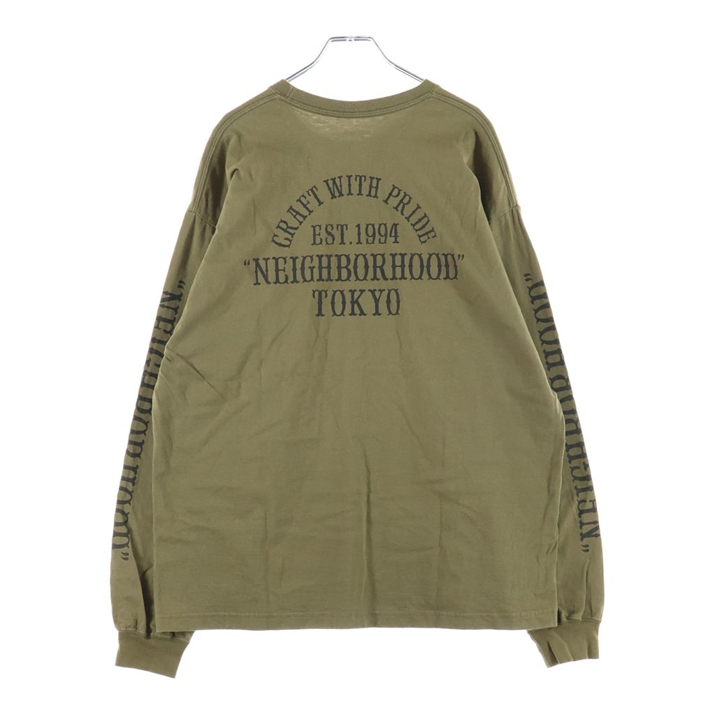 NEIGHBORHOOD(ネイバーフッド) ロゴデザイン クルーネック カットソー 長袖Tシャツ カーキ