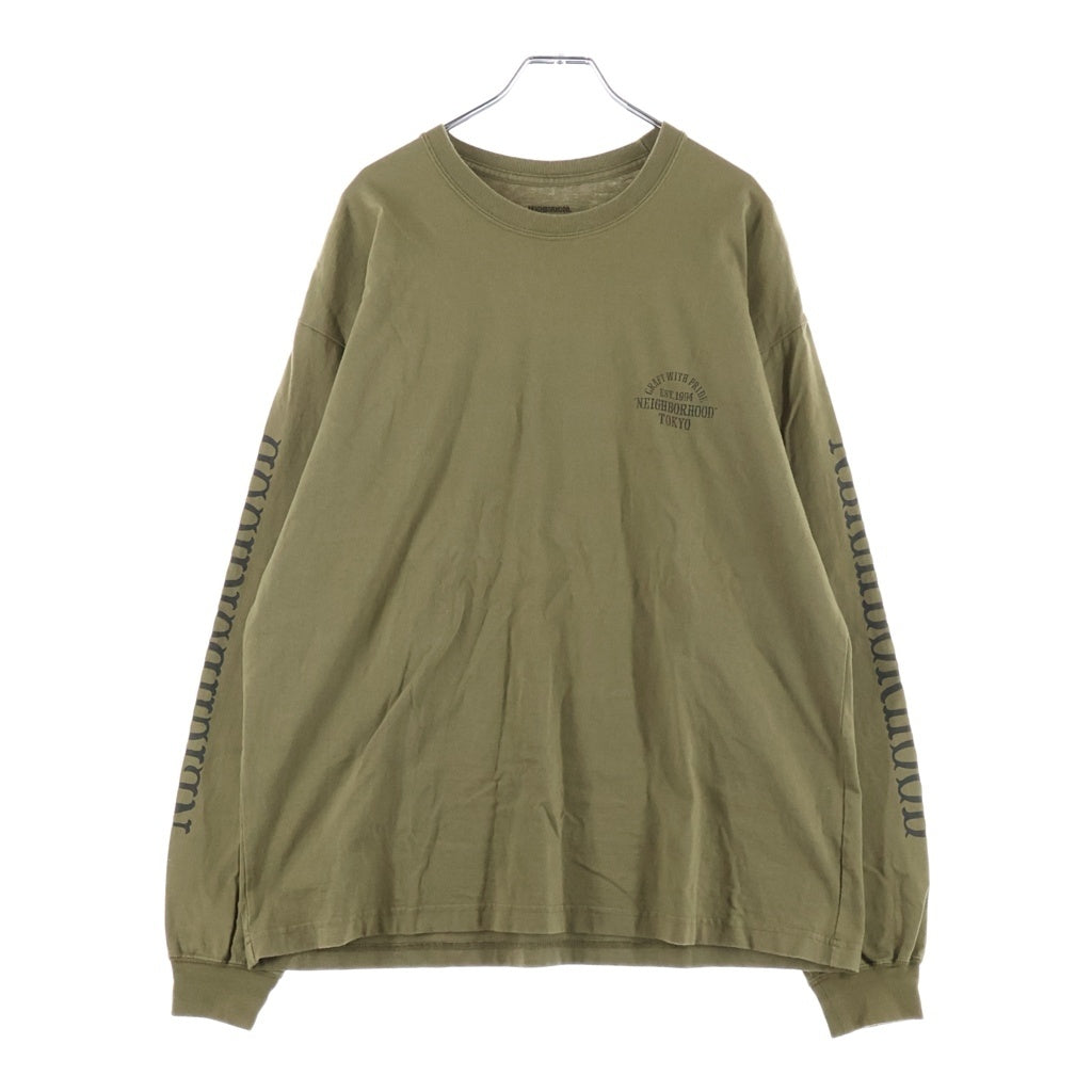 NEIGHBORHOOD(ネイバーフッド) ロゴデザイン クルーネック カットソー 長袖Tシャツ カーキ