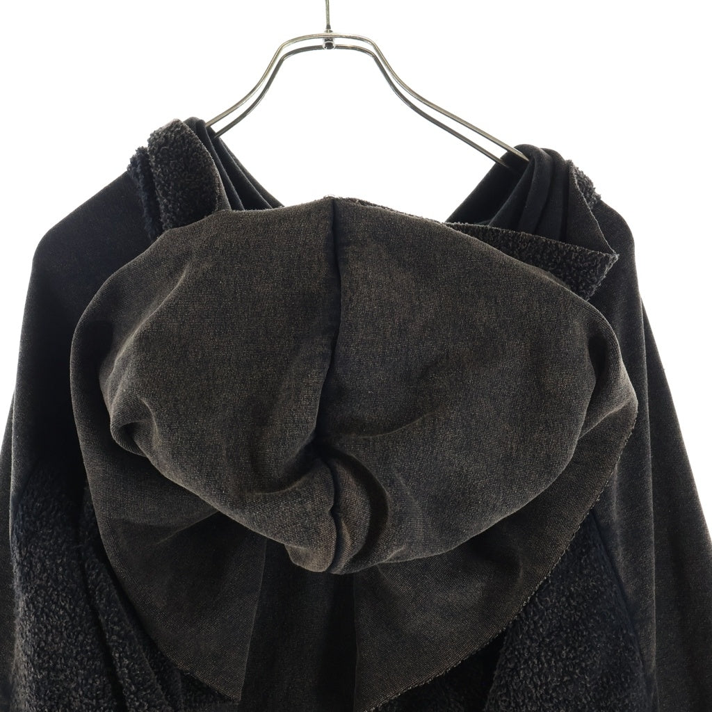 SANKUANZ(サンクアンズ) SPLICED WASHED HOODIE ウォッシュド ジップアップフーディー パーカー ブラウン S24AWUTH0102