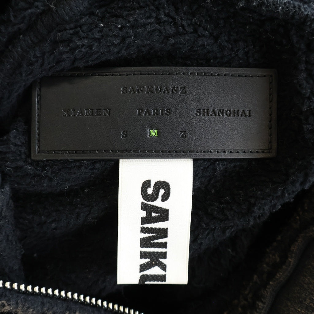 SANKUANZ(サンクアンズ) SPLICED WASHED HOODIE ウォッシュド ジップアップフーディー パーカー ブラウン S24AWUTH0102