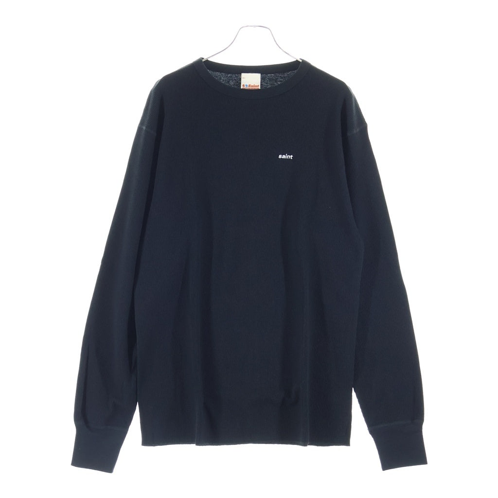 SAINT MICHAEL(セントマイケル) 26AW LS THARMAL TEE ロゴデザイン クルーネック カットソー サーマル 長袖Tシャツ ブラック SM-MK1-0000-021