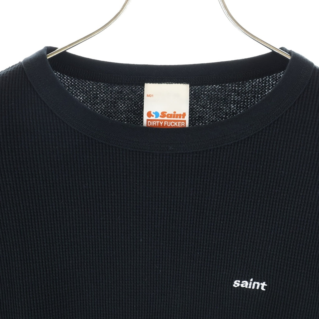 SAINT MICHAEL(セントマイケル) 26AW LS THARMAL TEE ロゴデザイン クルーネック カットソー サーマル 長袖Tシャツ ブラック SM-MK1-0000-021