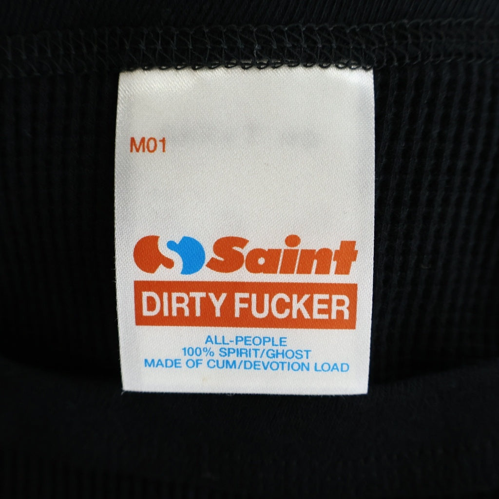 SAINT MICHAEL(セントマイケル) 26AW LS THARMAL TEE ロゴデザイン クルーネック カットソー サーマル 長袖Tシャツ ブラック SM-MK1-0000-021