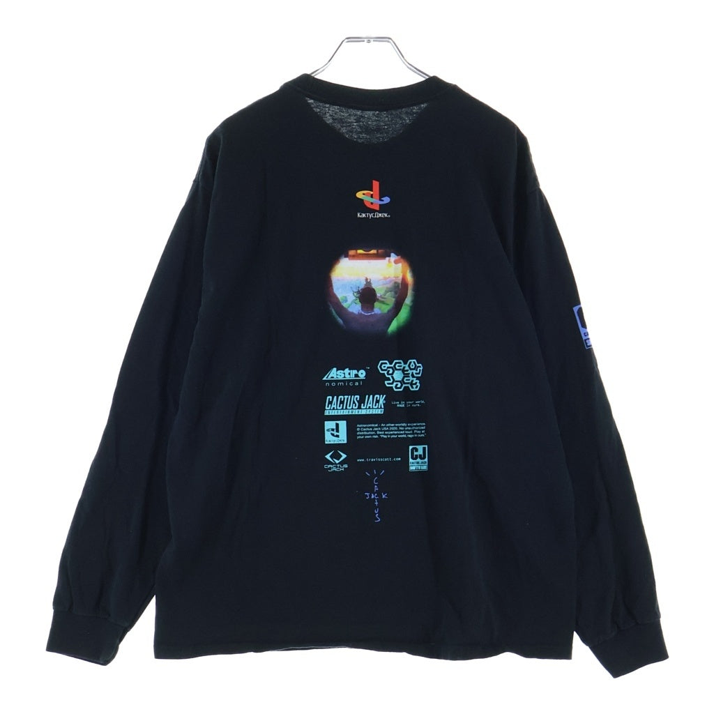 Cactus Jack(カクタスジャック) ×TRAVIS SCOTT ×FORTNITE トラビススコット フォートナイト ロゴデザイン クルーネック カットソー 長袖Tシャツ ブラック