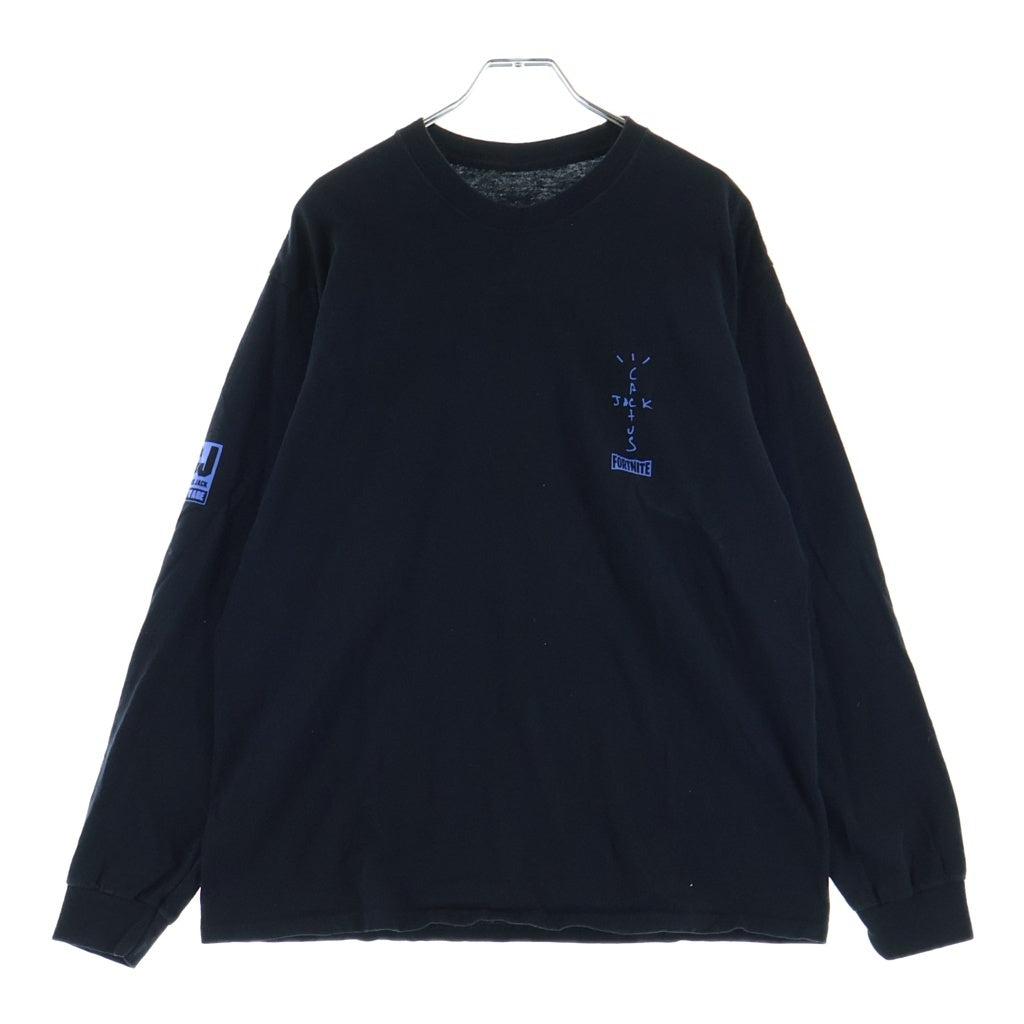 Cactus Jack(カクタスジャック) ×TRAVIS SCOTT ×FORTNITE トラビススコット フォートナイト ロゴデザイン クルーネック カットソー 長袖Tシャツ ブラック