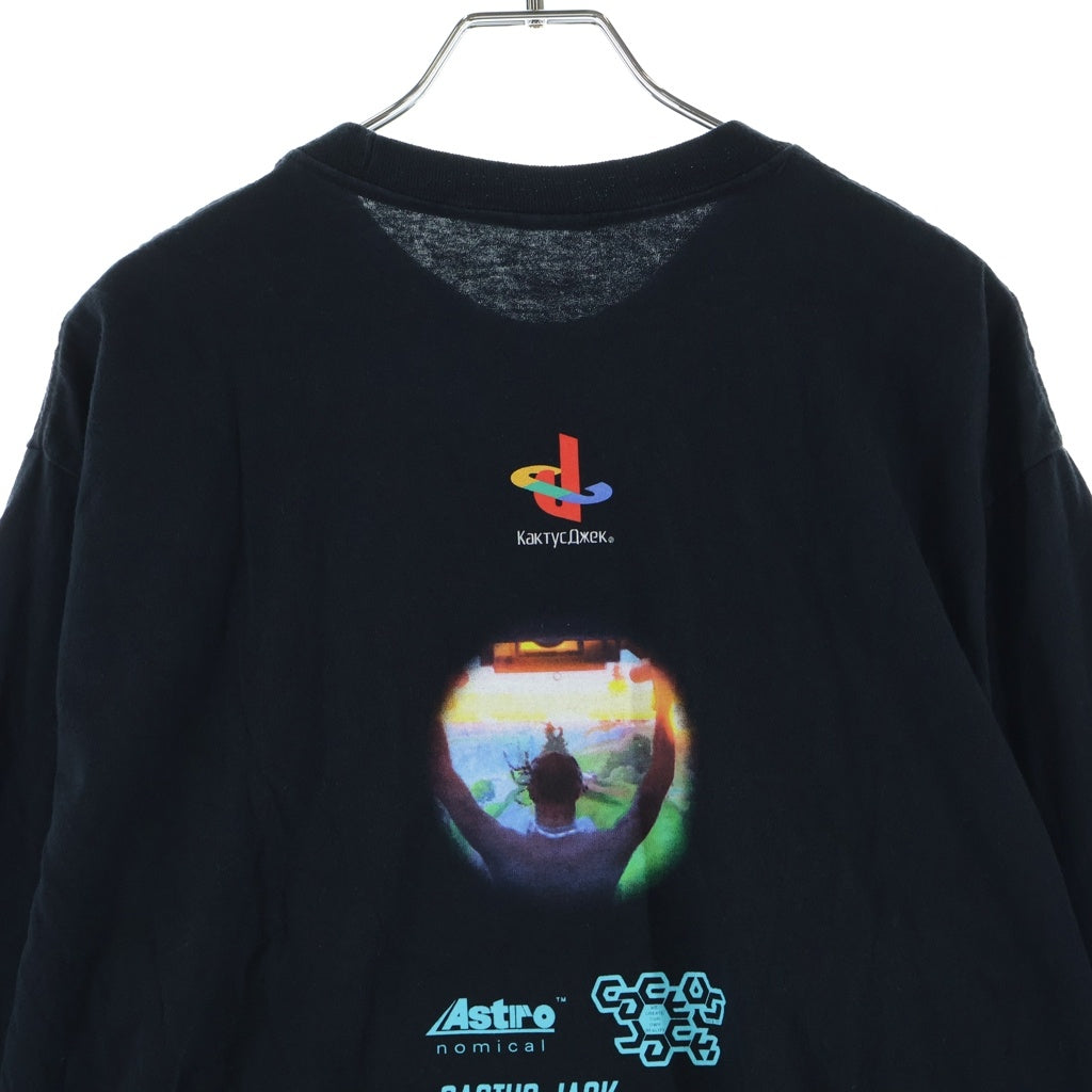 Cactus Jack(カクタスジャック) ×TRAVIS SCOTT ×FORTNITE トラビススコット フォートナイト ロゴデザイン クルーネック カットソー 長袖Tシャツ ブラック