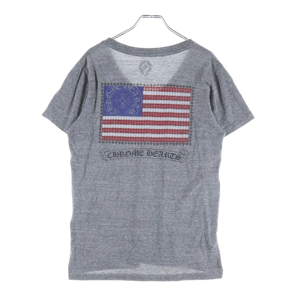 CHROME HEARTS(クロムハーツ) アメリカンフラッグバックプリント Vネック半袖Tシャツ カットソー グレー