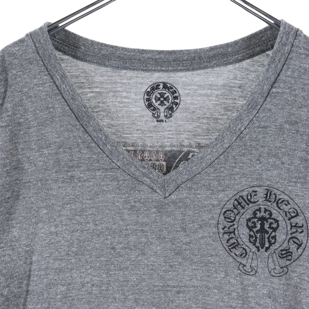 CHROME HEARTS(クロムハーツ) アメリカンフラッグバックプリント Vネック半袖Tシャツ カットソー グレー