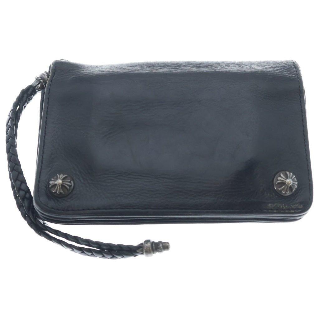CHROME HEARTS(クロムハーツ) 2ZIP STRAP 2ジップストラップ クロスボールボタンレザーウォレット 財布 ブラック