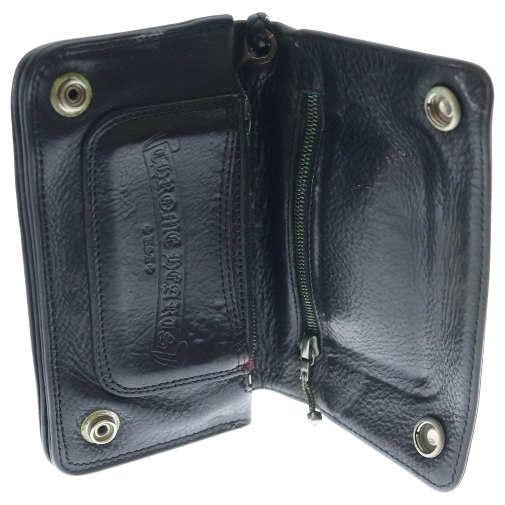 CHROME HEARTS(クロムハーツ) 2ZIP STRAP 2ジップストラップ クロスボールボタンレザーウォレット 財布 ブラック