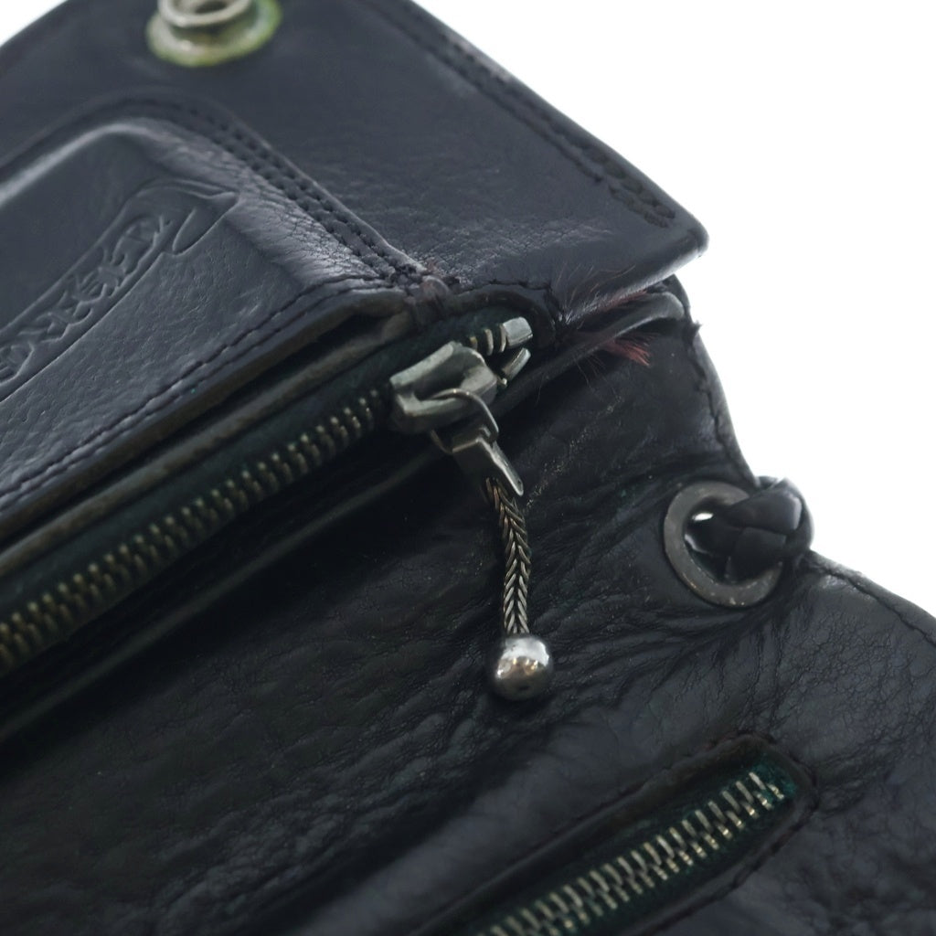 CHROME HEARTS(クロムハーツ) 2ZIP STRAP 2ジップストラップ クロスボールボタンレザーウォレット 財布 ブラック