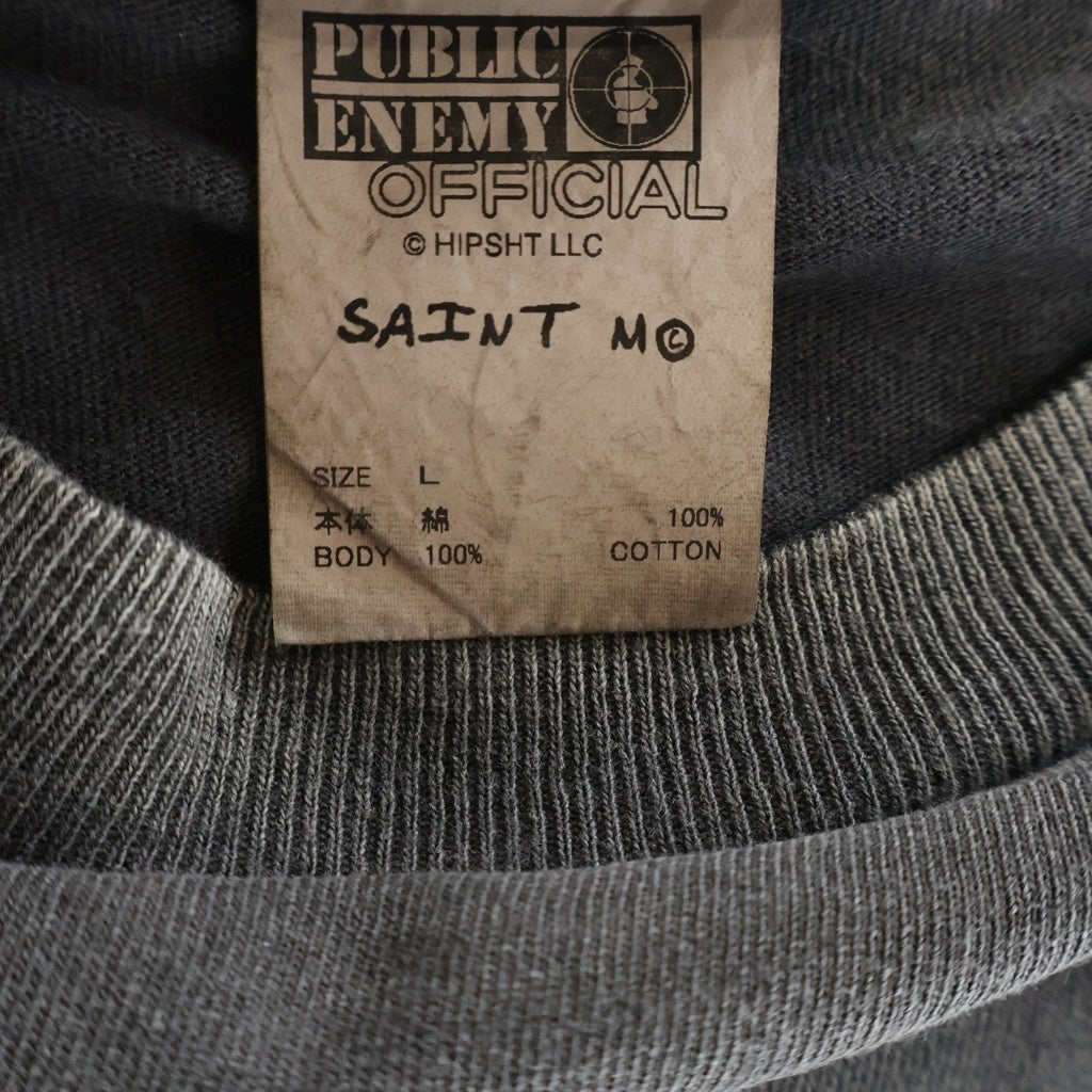 SAINT MICHAEL(セントマイケル) ×Public Enemy パブリックエネミー グラフィックプリント半袖Tシャツ カットソー ブラック SM-YS1-0000-C18