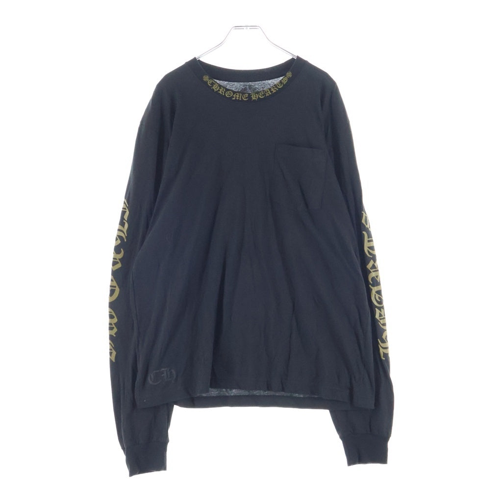 CHROME HEARTS(クロムハーツ) NECK LOGO L/S TEE ネックロゴ ロングスリーブTシャツ カットソー 袖プリント コットン ブラック/ゴールド