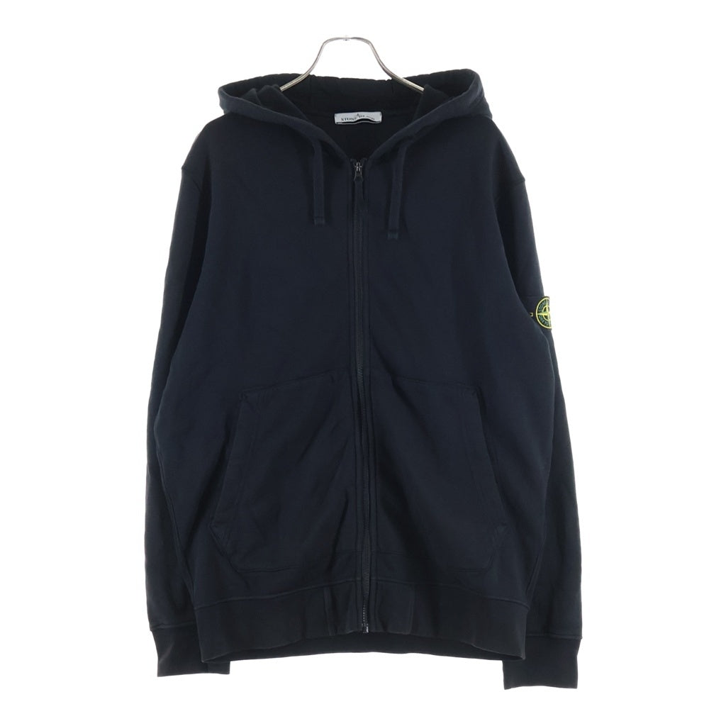 STONE ISLAND(ストーンアイランド) ORGANIC COTTON FLEECE オーガニックコットン ロゴデザイン フーデッド ジップアップ スウェット パーカー ブラック K1S156100042S0051
