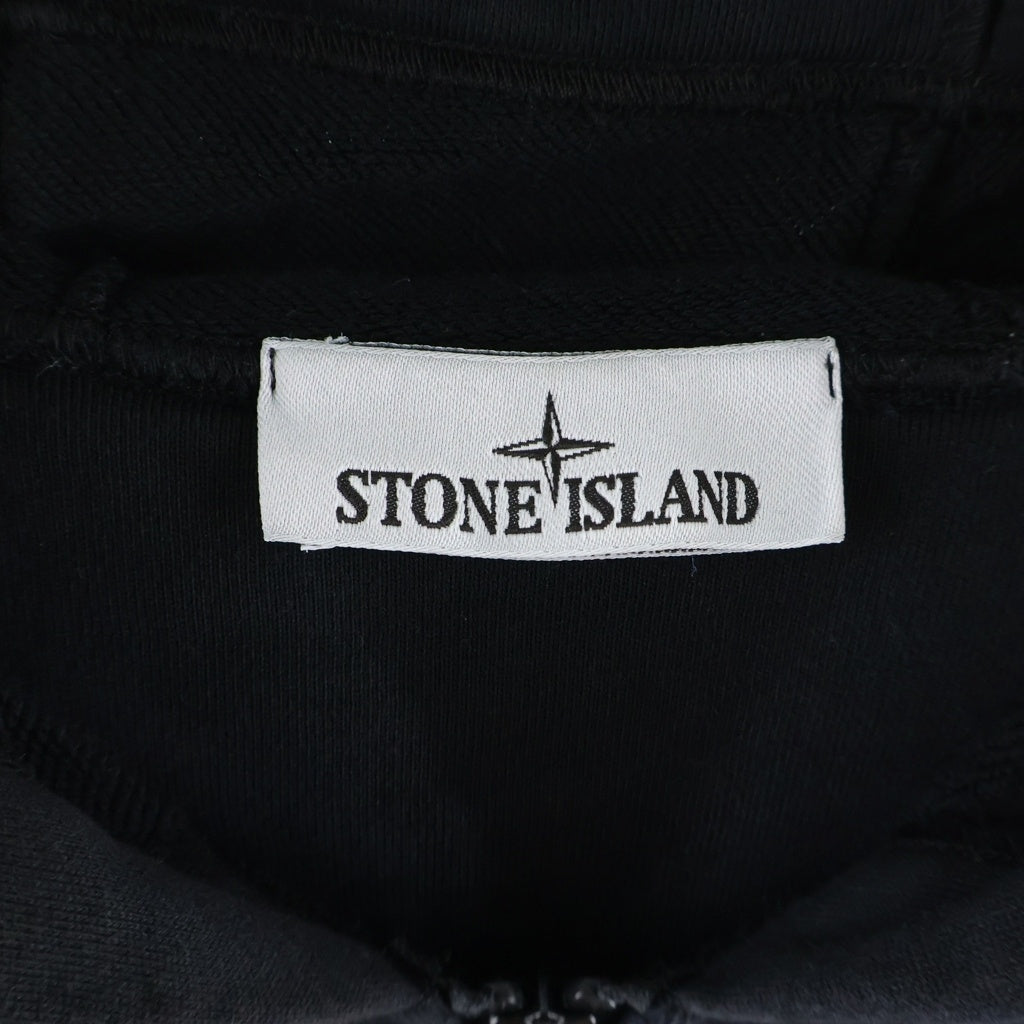 STONE ISLAND(ストーンアイランド) ORGANIC COTTON FLEECE オーガニックコットン ロゴデザイン フーデッド ジップアップ スウェット パーカー ブラック K1S156100042S0051