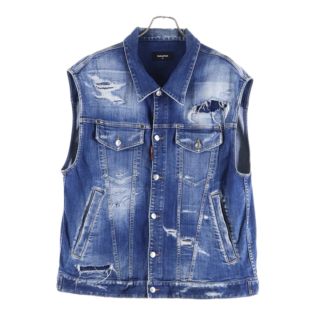 DSQUARED2(ディースクエアード) ディストレスト オーバーサイズ デニムベスト インディゴ S75FB0148