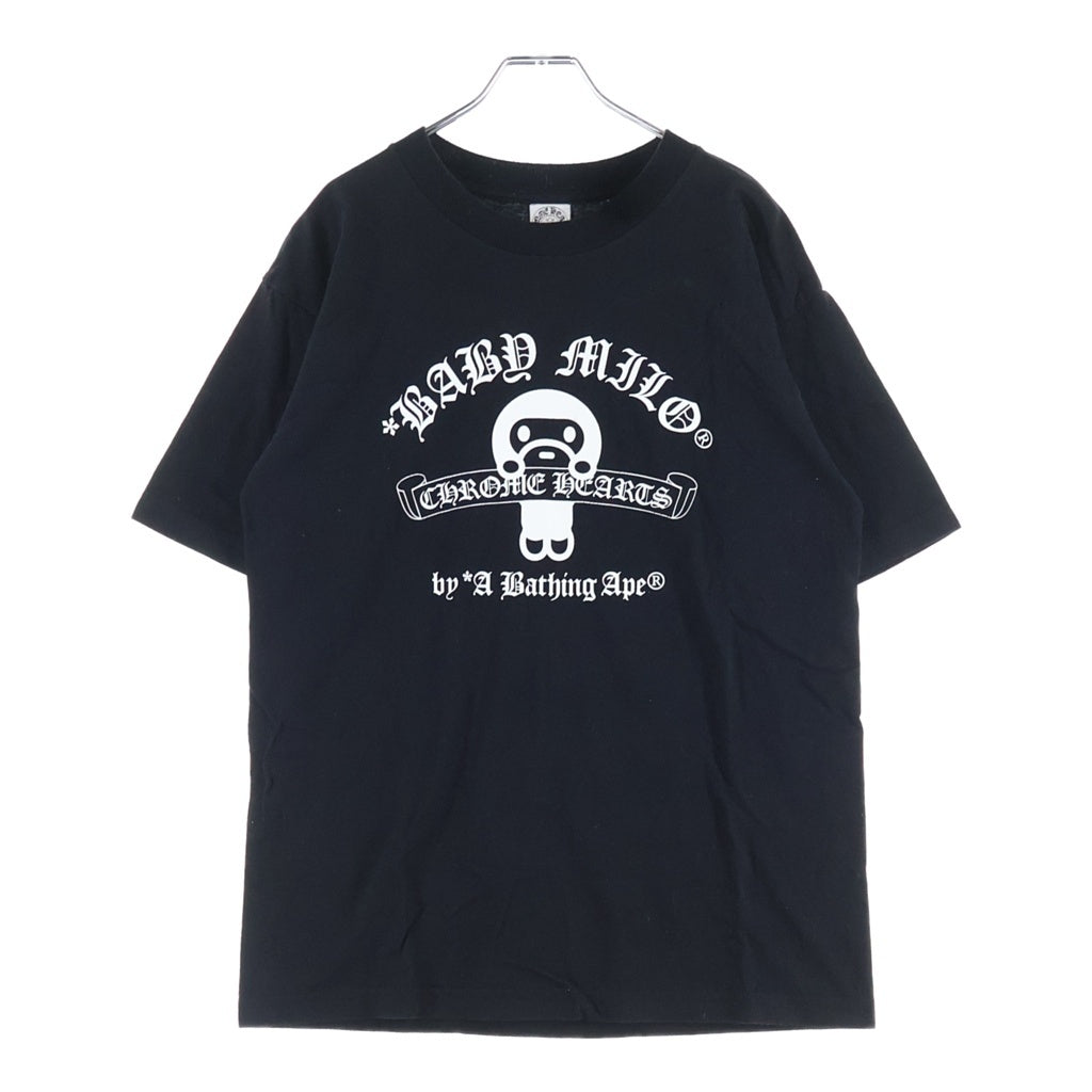 CHROME HEARTS(クロムハーツ) OLD ×A BATHING APE BABY MILO TEE アベイジング エイプ コラボ フロント スクロールラベルロゴプリント クルーネック コットン 半袖Tシャツ カットソー ブラック