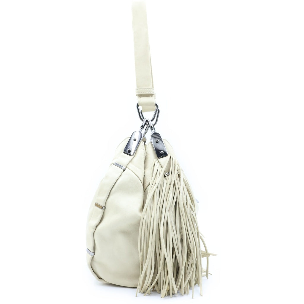 CELINE(セリーヌ) フリンジデザイン レザー ショルダーバッグ ホワイト レディース
