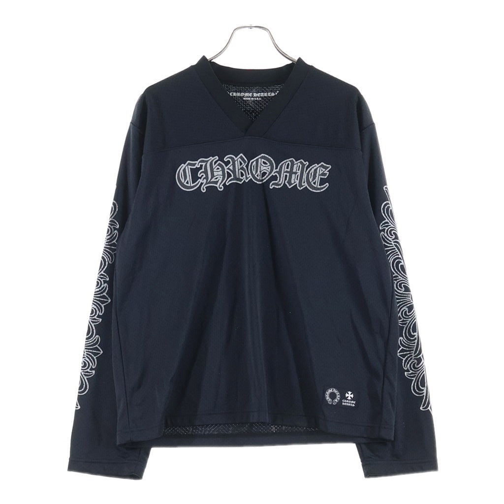 CHROME HEARTS(クロムハーツ) MESH WARM UP JERSEY ウォームアップ ロゴデザイン アームフローラルデザイン Vネック メッシュ長袖Tシャツ ブラック