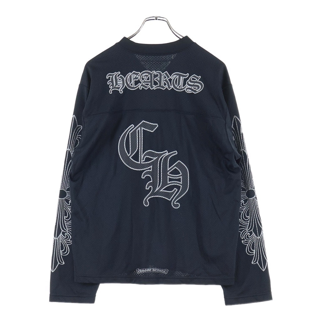 CHROME HEARTS(クロムハーツ) MESH WARM UP JERSEY ウォームアップ ロゴデザイン アームフローラルデザイン Vネック メッシュ長袖Tシャツ ブラック