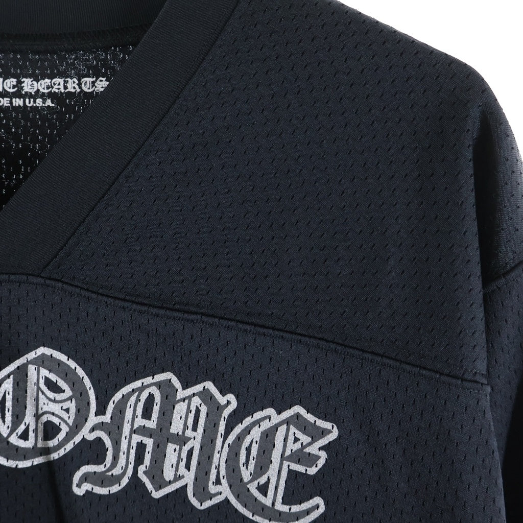 CHROME HEARTS(クロムハーツ) MESH WARM UP JERSEY ウォームアップ ロゴデザイン アームフローラルデザイン Vネック メッシュ長袖Tシャツ ブラック