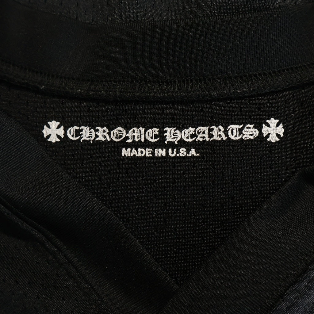 CHROME HEARTS(クロムハーツ) MESH WARM UP JERSEY ウォームアップ ロゴデザイン アームフローラルデザイン Vネック メッシュ長袖Tシャツ ブラック