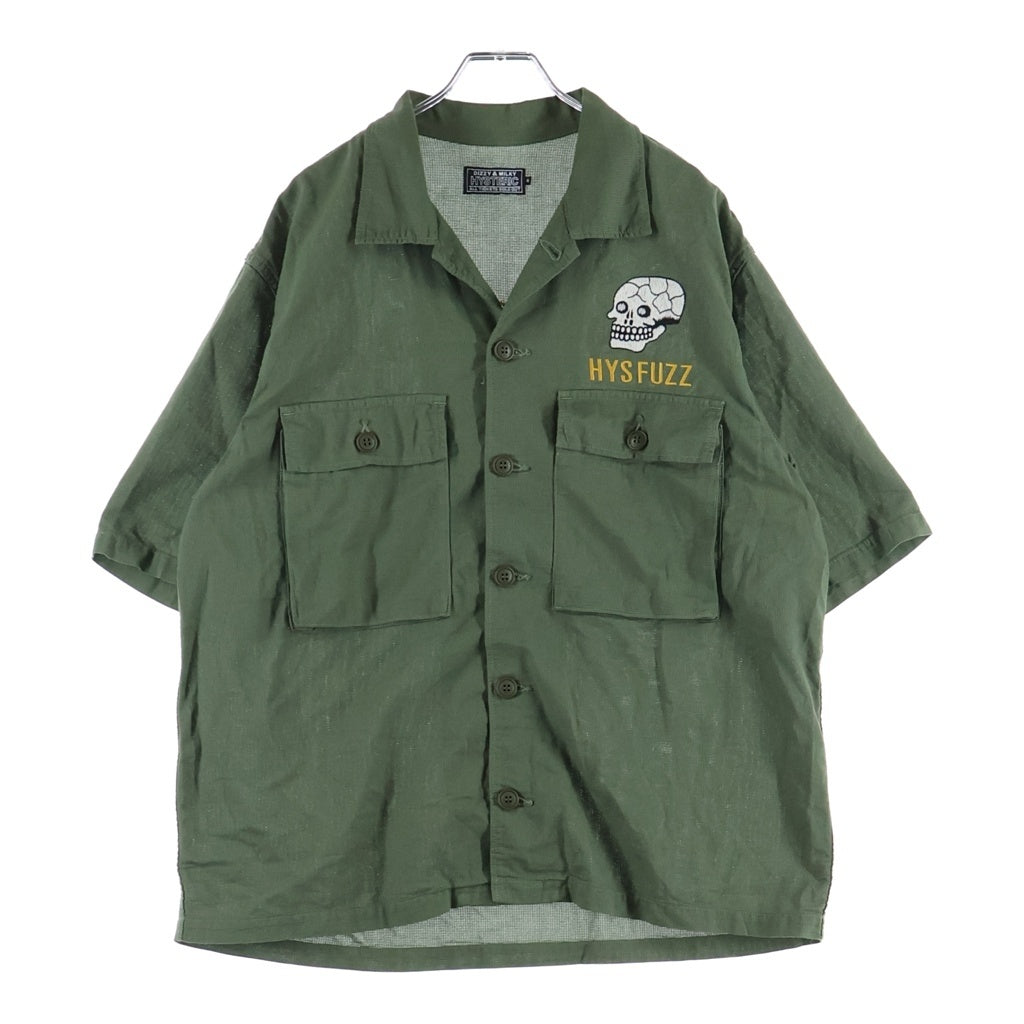HYSTERIC GLAMOUR(ヒステリックグラマー) SNAKE SKULL スネーク スカル ワッペンデザイン オープンカラー 半袖シャツ カーキ 02261AH13