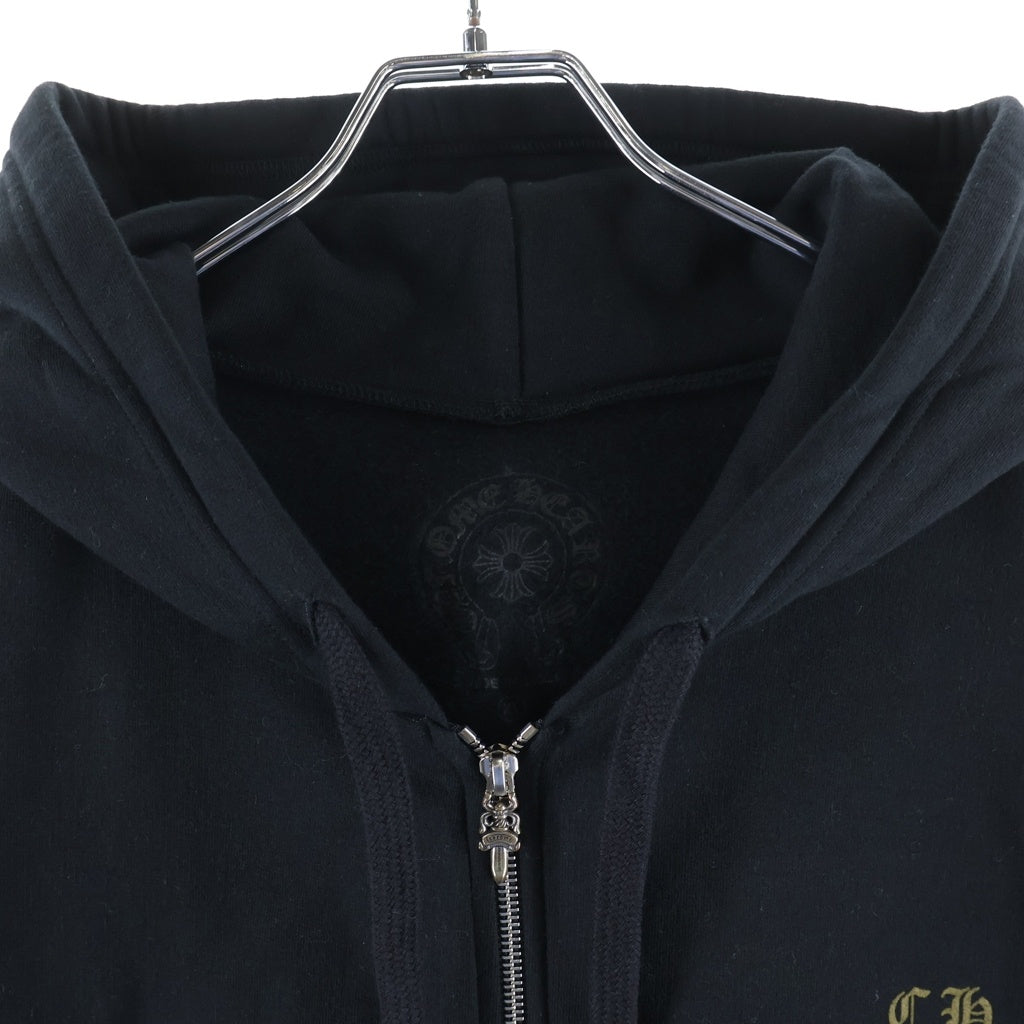 CHROME HEARTS(クロムハーツ) VERTICAL LOGO SWTSHRT HD ZIP バーティカルロゴ 袖英字プリント ダガージップパーカー フーディー ブラック